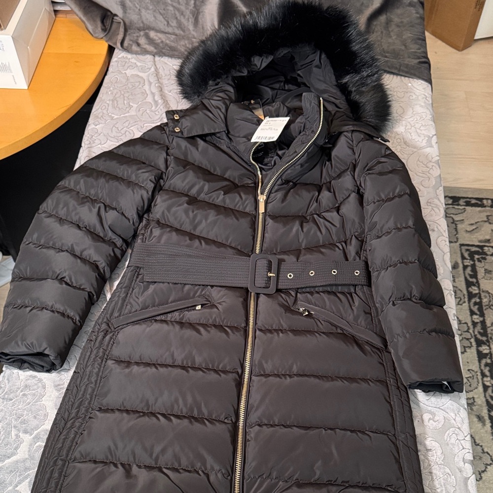 NWT Mango MNG women’s long Black goose down Puffer Jacket Sz small